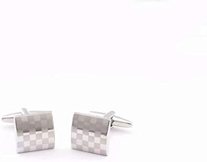 XiZiMi Mens Silver Square Checkerboard Cufflinks