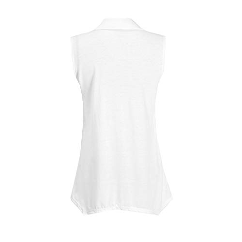 Sanyyanlsy Womens Button Turn Down Neck Tank Tops Sleeveless Asymmetrical Hem Loose Vest T-Shirt Solid Color Blouse White