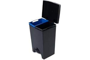 Dual Compartment Kitchen Trash Can with Step Pedal 50L – 2 x 25L Removable Buckets, Rectangular Indoor Recycling Bin, Hands-F