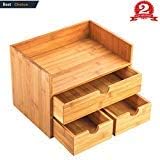 Ancona Life Desktop Organizer 3-Tier Mini Desk Makeup Organizer with Drawers Bamboo Brown