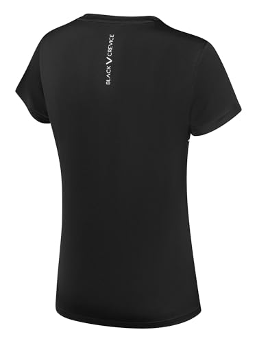 Black Crevice Women's Functional V-Neck Short Sleeve T-Shirt, 100% Polyester, Antibacterial, Breathable and Quick Dry