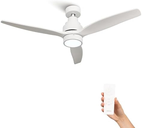 - Ventilador de Techo con Mando a Distancia Brizy Bright | 30 W | 6 Velocidades | Ultra silencioso | 3 Aspas 132 de Diámetro | Función Verano-Invierno | Temporizador | LED | White