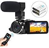 Video Camera Camcorder, Aabeloy Digital Vlogging Camera Recorder with Microphone Full HD 1080P 30FPS 24MP IR Night Vision 3'' Rotatable Touch Screen Camera for YouTube with Remote Control, 2 Batteries