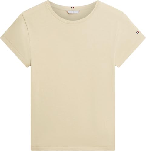 Donna T-Shirt Maniche Corte Slim in Cotone, Beige (Harvest Wheat), S