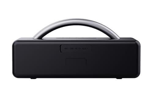 Aiwa Bocina Portátil Bluetooth 5.1 Tipo Boombox 20W RMS, Sonido Estéreo TWS, Resistente al Agua IPX5, Radio FM, USB, AUX, Batería hasta 11H, Compatible con Asistentes de Voz, Modelo AWS80BTB Negro