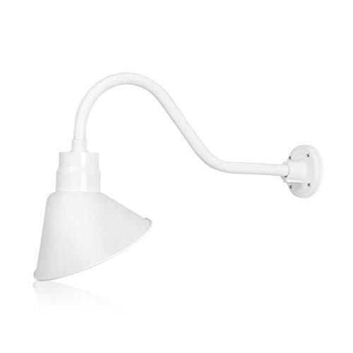 10in White Angle Shade Gooseneck Barn Light Fixture With 22in