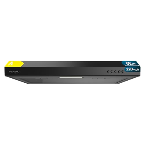 Cecotec Cappa Aspirante Convenzionale 60 cm Bolero Flux CM 602100 Black A. Finitura Nera Verniciata, Aspirazione 228 m³/h, 3 Velocità, Filtro in Alluminio, Classe A, Motore BLDC e Luce LED
