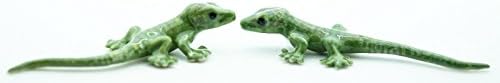 Grandroomchic Animal Miniature Handmade Porcelain Statue 2 Green Lizard Gecko Gekko Figurine Collectibles Gift
