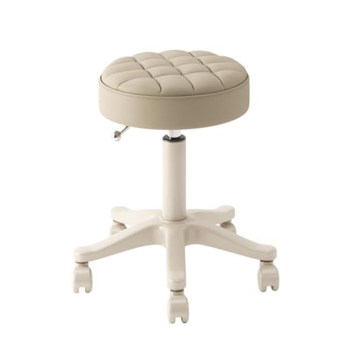 MOZOGOT PU Leather Round Rolling Stool Height Adjustable, Swivel Drafting Work SPA Shop Salon Stools with Wheels Office Chair Small for Home Office