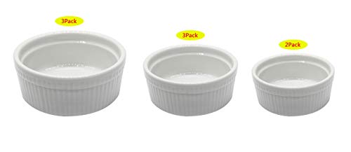 8 Pack of White Porcelain Ramekin Set, for Souffle, Custard Cups, Desserts,Creme Brulee.(Three of them are 4.5",3.5",Two of them are 3.0")