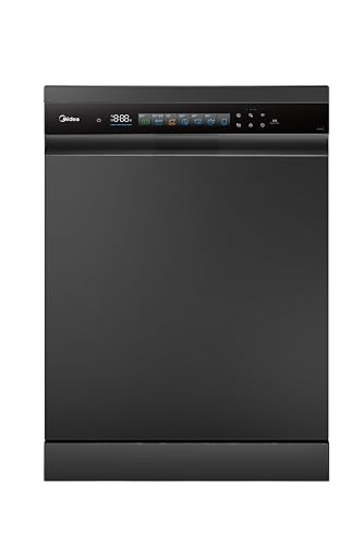 Midea Smart Freestanding Dishwasher With BLDC Motor, 15 Place Settings, 9 Programs, Wi-Fi, Turbo Speed, Power Wash & Auto Open Function, Silent & High Energy Efficient, Black - WQP15-WU7633GUR(BS)-GCC