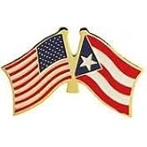 USA Puerto Rico Crossed Double Flag Lapel Pin, International Friendship Enamel Tie and Hat Pin Brooch
