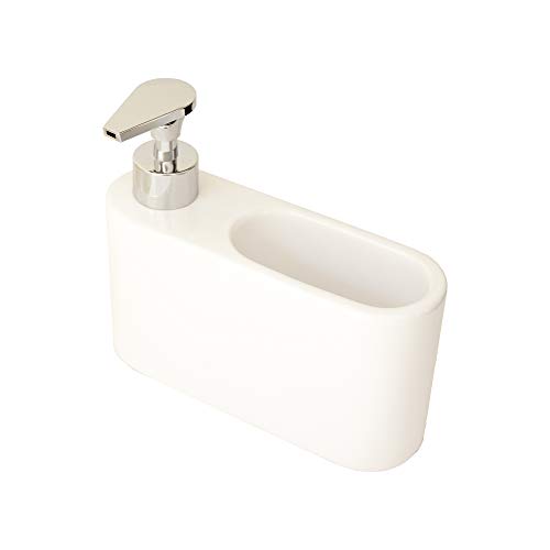 KOOK-TIME-Dispensador-de-Jabn-Liquido-de-Cermica-para-Cocina-con-Hueco-para-Estropajo-18-x-6-x-155-cm-Color-Blanco