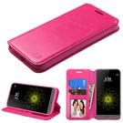 For Lg G5 Leather Flip Wallet Book Style Pouch Folio Case Cover Stand with Credit Card Slots & Disinfecting Alcohol Pad V|3 (Hot Pink)