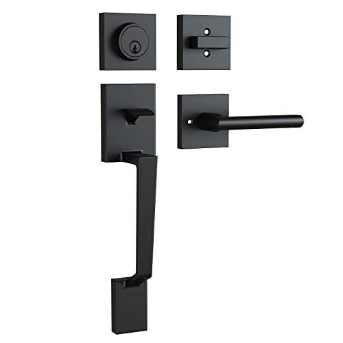 Ohuhu Front Door Handle Set - Matte Black, Single Cylinder, Reversible Lever For Standard Entry Doors