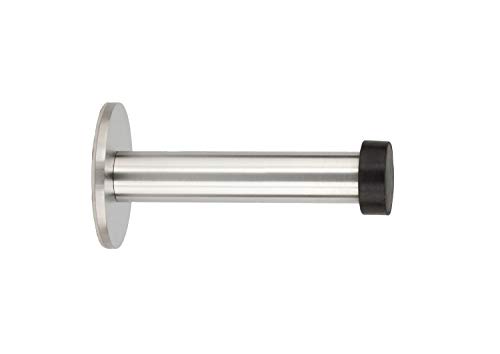 EVI Herrajes | Fermaporta Adesivo Pour Instalazzione Murale | Lunghezza: 90 mm | Acciaio Inox | Gomma Nera | Ammortizzatore Paracolpi | I-128ADAM