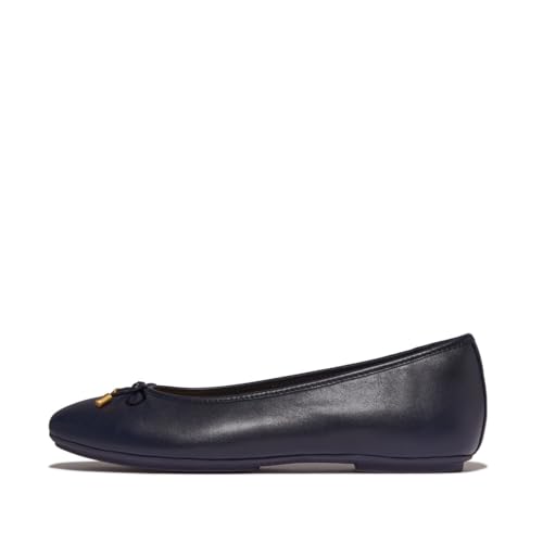 FitFlop Women's Delicato Bow Soft Leather Ballet Flats, Bleu Marine, 9 UK Narrow