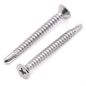 #8 x 1-1/4 inch (60 pcs) Flat Head Self Drilling Screws, Phillips Drive, 410 Stainless Steel, Countersunk Head Wood Screws, Flat Head Self Tapping Screws
