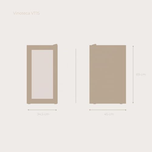 VT15 Inox Wine Cooler – Refrigerador de vinho de 15 garrafas, pequeno refrigerador de vinho em aço inoxidável, frigorífico silencioso para vinho, mini-minibar frigorífico e suporte vertical para garrafas