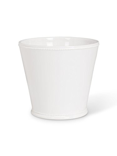 Abbott Collection Jenny Ceramic Planter w/ Beaded Trim, White (Large)