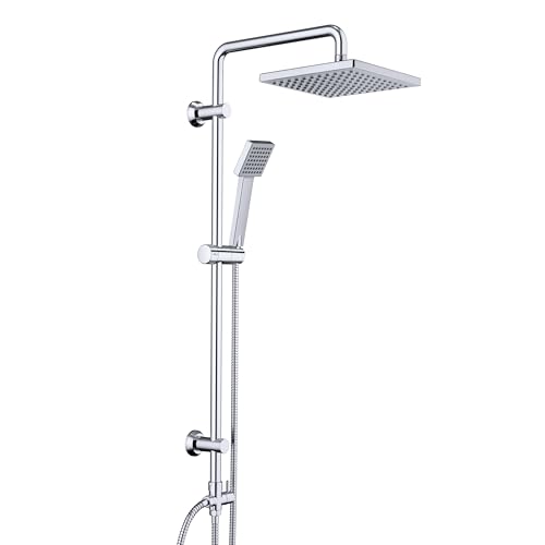 JOHO Edelstahl Duschsystem ohne Armatur, Regendusche Duschset Wassersparend mit Kopfbrause ABS 20x20 cm Chrom