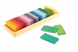 Grimm's Large Shapes & Colors Building Set, Part 1 - Colorful Wooden Blocks in 5 Geometric Forms with Storage Trays (4x4 Size)