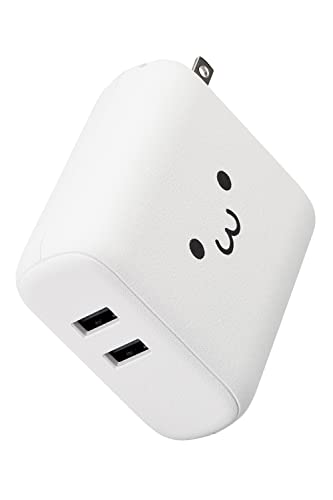 エレコム モバイルバッテリー コンセント一体型 5000mAh 12W出力 2ポート USB-A×2 折りたたみ式プラグ 機内持ち込み可 [iPhone Android 等対応] しろちゃん ホワイトフェイス DE-AC06-5000WF