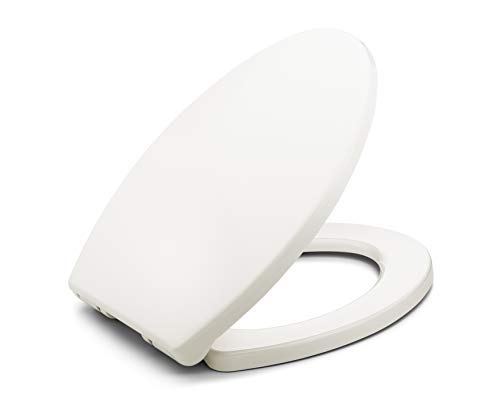 Bath Royale BR237-01 MasterSuite Elongated Toilet Seat with Cover, Biscuit/Linen, Slow-Close, Quick-Release for Easy Cleaning