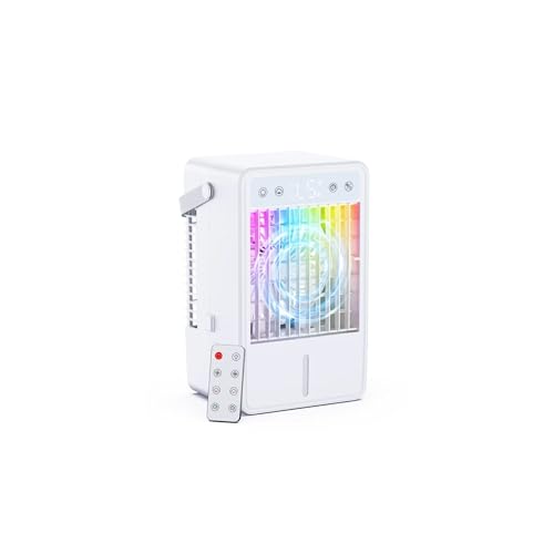 Portable Air Conditioner 1500ML, Evaporative Air Cooler with 2 Spray Modes & 4μm Fine Mist, Remote Control, Quiet Air Conditioner 5 Wind Speeds, Auto-off Timer, 7 LED Lights for Bedroom Office Travel