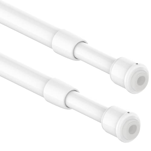 2 Pieces Glass Curtain Rods Without Drilling - Extendable Pressure Curtain Rod Rod with Spring Pressure Curtain Poles, Diameter 10mm, 30-45cm(White)