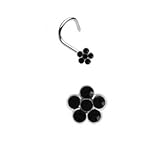18g Surgical Steel Nose Ring Screw Body Jewelry Piercing with Black Gem Flower 18 Gauge By 7z ACC