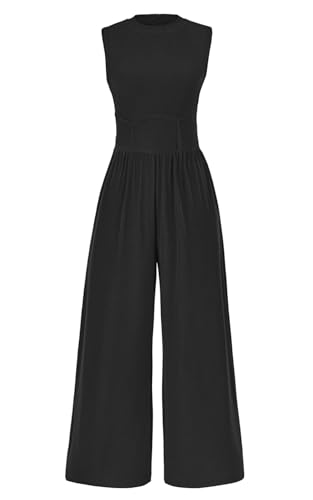 PRETTYGARDEN Women's Summer 2025 Sleeveless One Piece Jumpsuits for Women Dressy Casual Wide Leg Pants Romper with Pockets