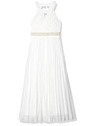 Maxi sin palabras vestido plisado de longitud completa para niñas de 7 a 16 años, con cuello recortado