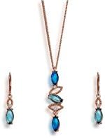 Sempre of London "The Royal Designer Piece" Swiss Cubic Zirconia Blue Verano 18k Rose Gold Plated with Designer Earrings for Girls & Women.. For those Royal Looks.......