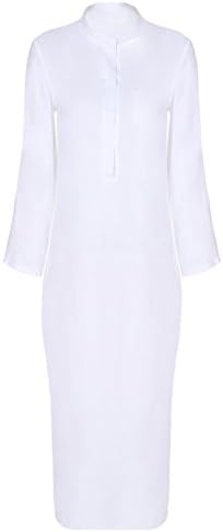 eshion Sexy Women Cotton Linen Split Long Sleeve Dresses Party Cocktail Long Maxi Dress