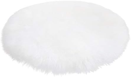 Quartly Soft Faux Sheepskin Area Rugs Supersoft Fluffy Shaggy Round Floor Carpet Mat Decorative Throw Cover- Children Play Carpet For Living & Bedroom Sofa (60CM, White)