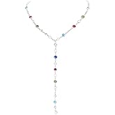 JGVG Colorful Necklace For Women, Long Y Shape Rhinestone Jewelry Multicolor Beaded Choker Drop Rainbow Necklaces For Women