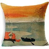 Decorative Animal Red Fox Thick Cotton Linen Throw Pillow Cover Car Cushion Pillowcase