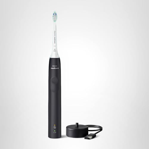 PHILIPS SONICARE 4100 SERIES ELECTRIC TOOTHBRUSH – SONIC TOOTHBRUSH WITH ADVANCED SONIC TECHNOLOGY, PRESSURE SENSOR, TWO INTENSITY SETTINGS, SMARTIMER & QUADPACER, BLACK, MODEL HX3681/24