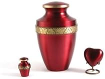Hand Crafted Brass Grecian Crimson Memorial Urn - Heart Keepsake - Includes FREE Liberty Microfiber Cloth