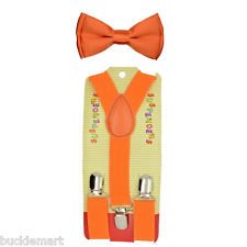 Baby Toddler Kids Children Boys Girls Orange Bow Tie Suspender Set