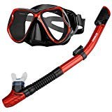 Enkeeo Scuba Diving Snorkeling Snorkel Set Anti Fog Goggles/ Swimming Cap/ Waterproof Phone Case/ Gear Bag , Red & Black