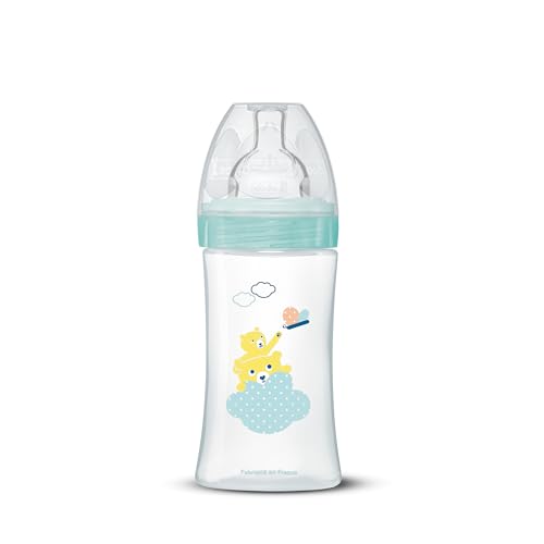 Dodie Babyflasche, Antikolik Sensation+, Grün, Luft, 270 ml, 0-6 Monate, flacher Sauger, Fluss 2, klein
