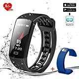 Smart Bracelet Smart Band Fitness Tracker Activity Tracker 24hours Continuous Heart Rate Monitor/Sleep Monitor/Calories Monitor IP67 Waterproof Pedometer USB Plug Charge With Replacement Band-Blue