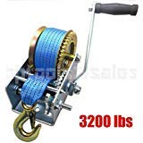 ShoppingOnBed 3200lbs Polyester Strap 2 Gear Hand Winch Hand Crank Gear Winch ATV Boat Trailer