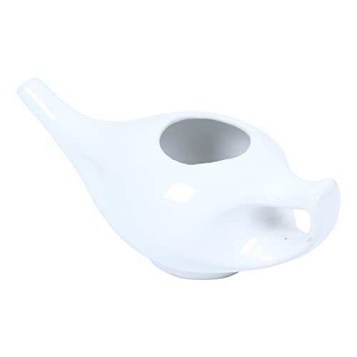 Qimacplus Leak Proof Durable Ceramic Neti Pot Comfortable Grip with 10 Sachet Neti Salt, Lightweight neti Pot Ceramic | Natural Treatment for Sinus and Congestion 9 oz Capacity (White)