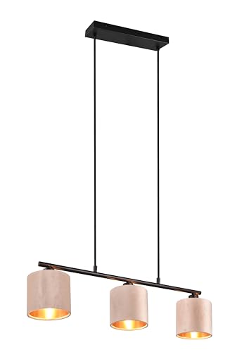 Trio Leuchten Pendelleuchte Julieta 319000344, Metall Schwarz matt, Schirm Samt Beige/goldfarbig, exkl. 3x E14