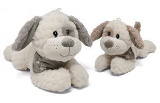 Landahl & Baumann Extra cuddly plush dog cuddly toy, 31 cm, with scarf with textured plush stuffed toy