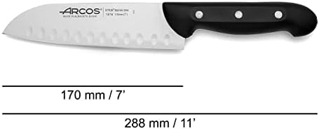 Cuchillo Santoku Acero Inoxidable Nitrum. Cuchillo Cocina japonés Pescado, Carne y Verduras. Mango ergonómico polioximetileno Pom y Hoja 170 mm. Multiusos. Serie Maitre. Color Negro.