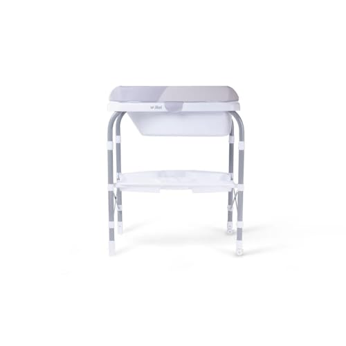 Jikel Ripple Standing Bath and Changing Table,Compact and Easy Folding,Wheeled, Drain Pipe,Parent Organizer,Standalone Bathtub, One-Handing Folding(Grey)